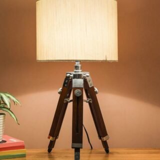 Fabric Shade Tripod Table Lamp with Brown Base