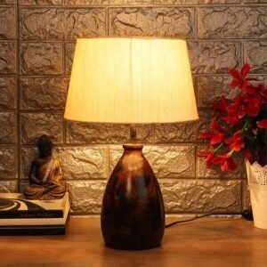 Off White Fabric Shade Table Lamp with Brown Base