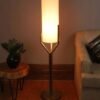 White Fabric Shade Floor Lamp with Brass Base