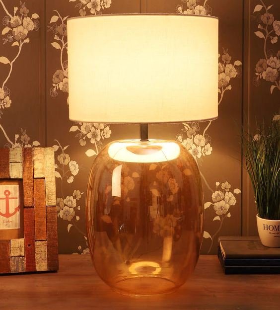 White Fabric Shade Table Lamp with Gold Base