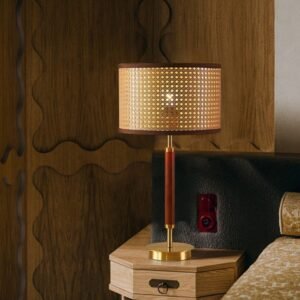 Rattan wood table lamp